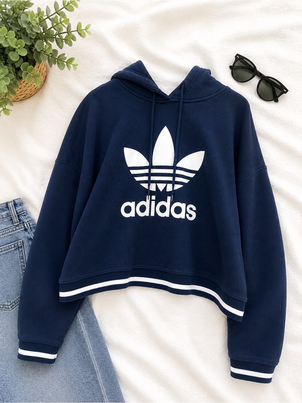 adidas Navy Hoodie with White Logo